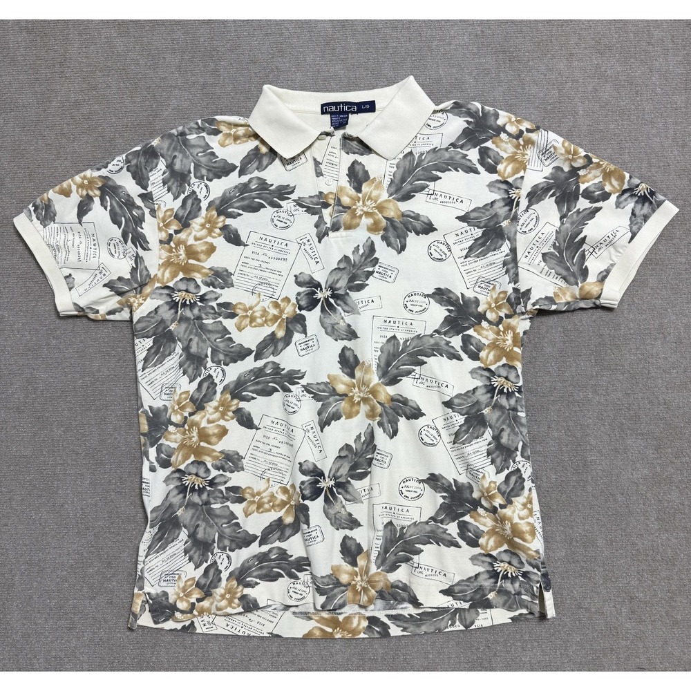 Vintage Nautica Polo Shirt Mens Large Floral Pattern Hong Kong‎ 90s Retro